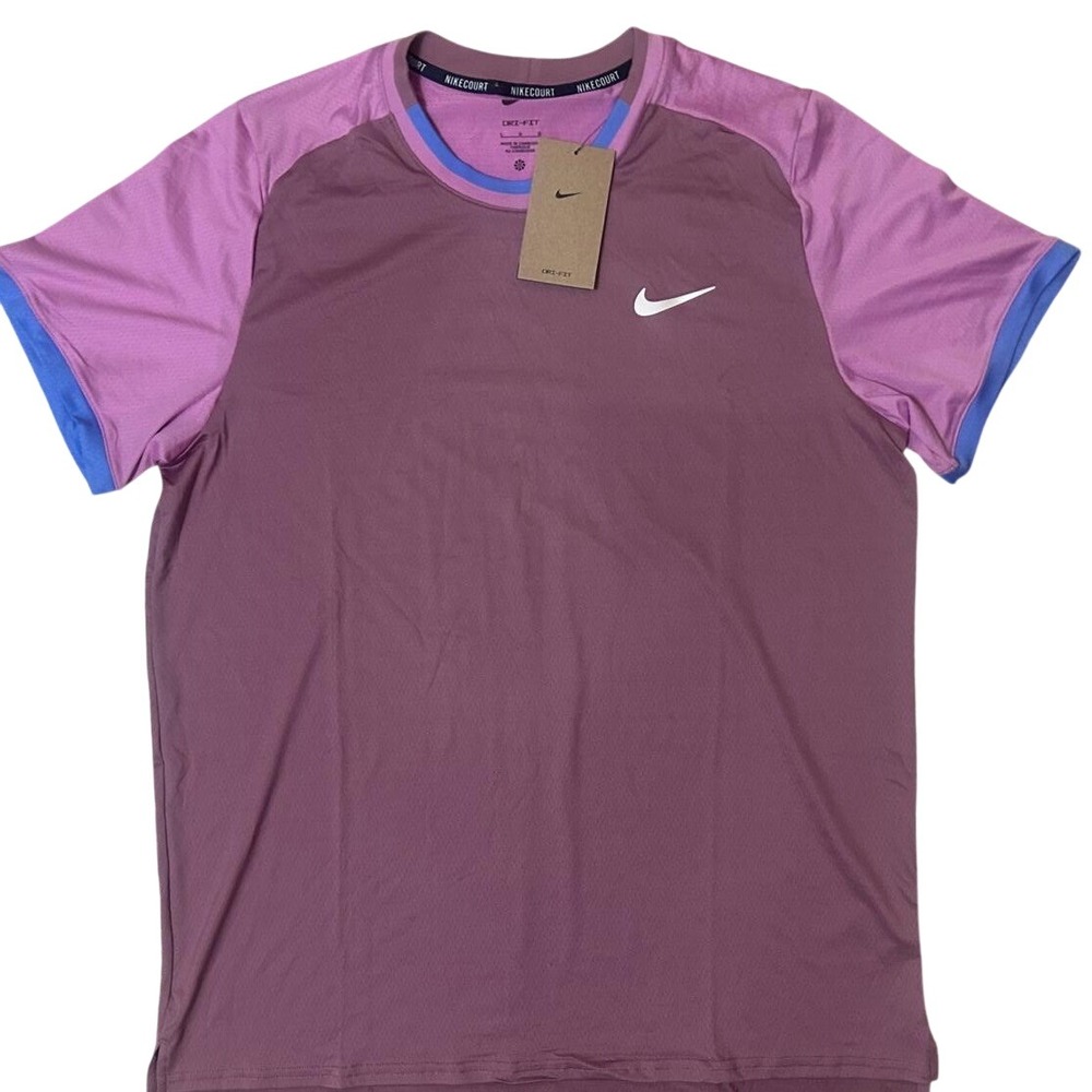 Nike Court Dri-FIT Tennis Mens Large Purple NWT FD5319-523 Colorblock Shirt